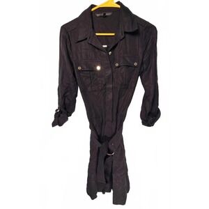 White House Black Market Black Lyocell Utility Belted Shirt‎ Dress Size 2